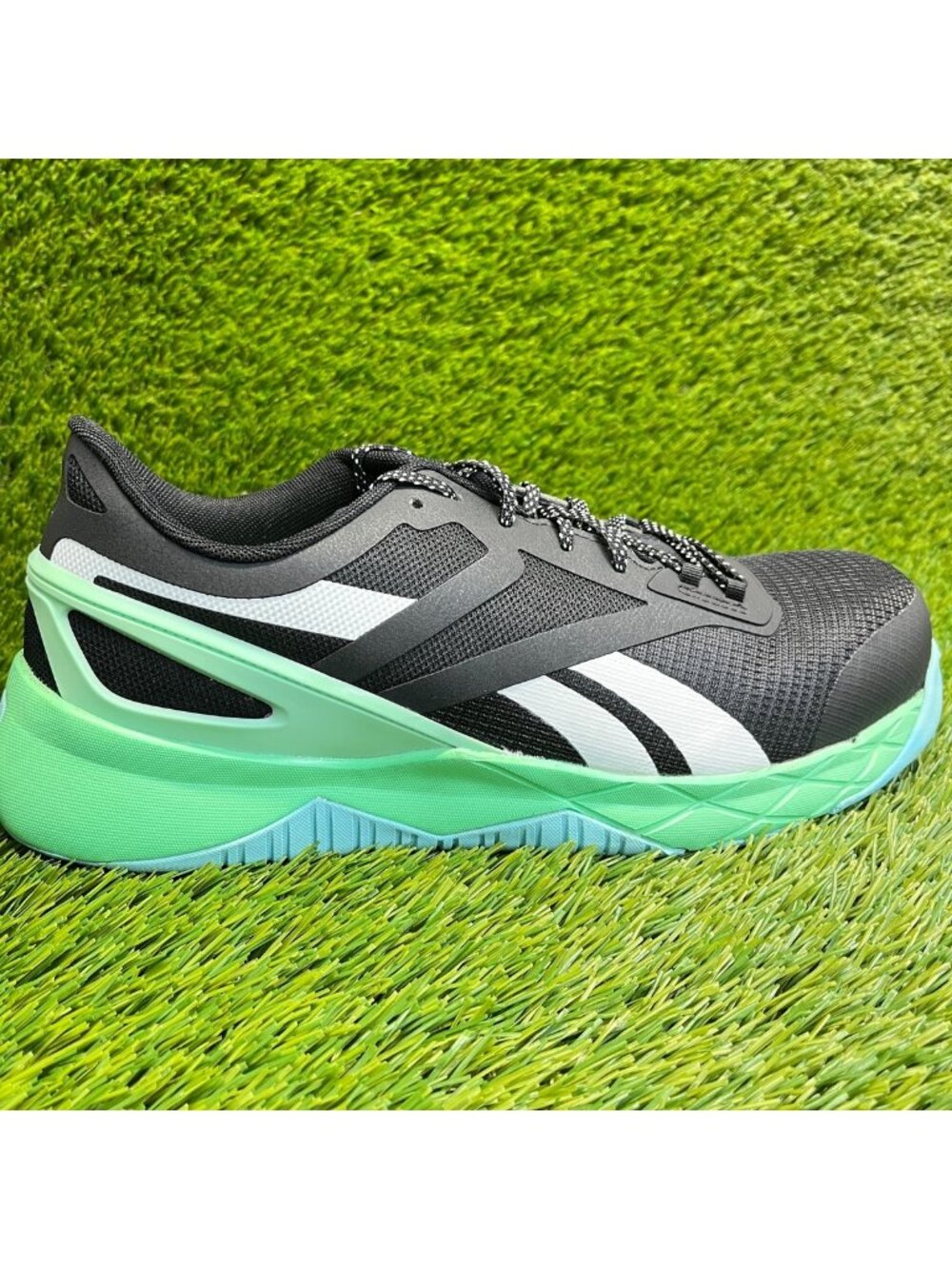 Reebok Nanoflex TR Womens Size 11.5 Black Green Composite Toe Safety Work Shoes